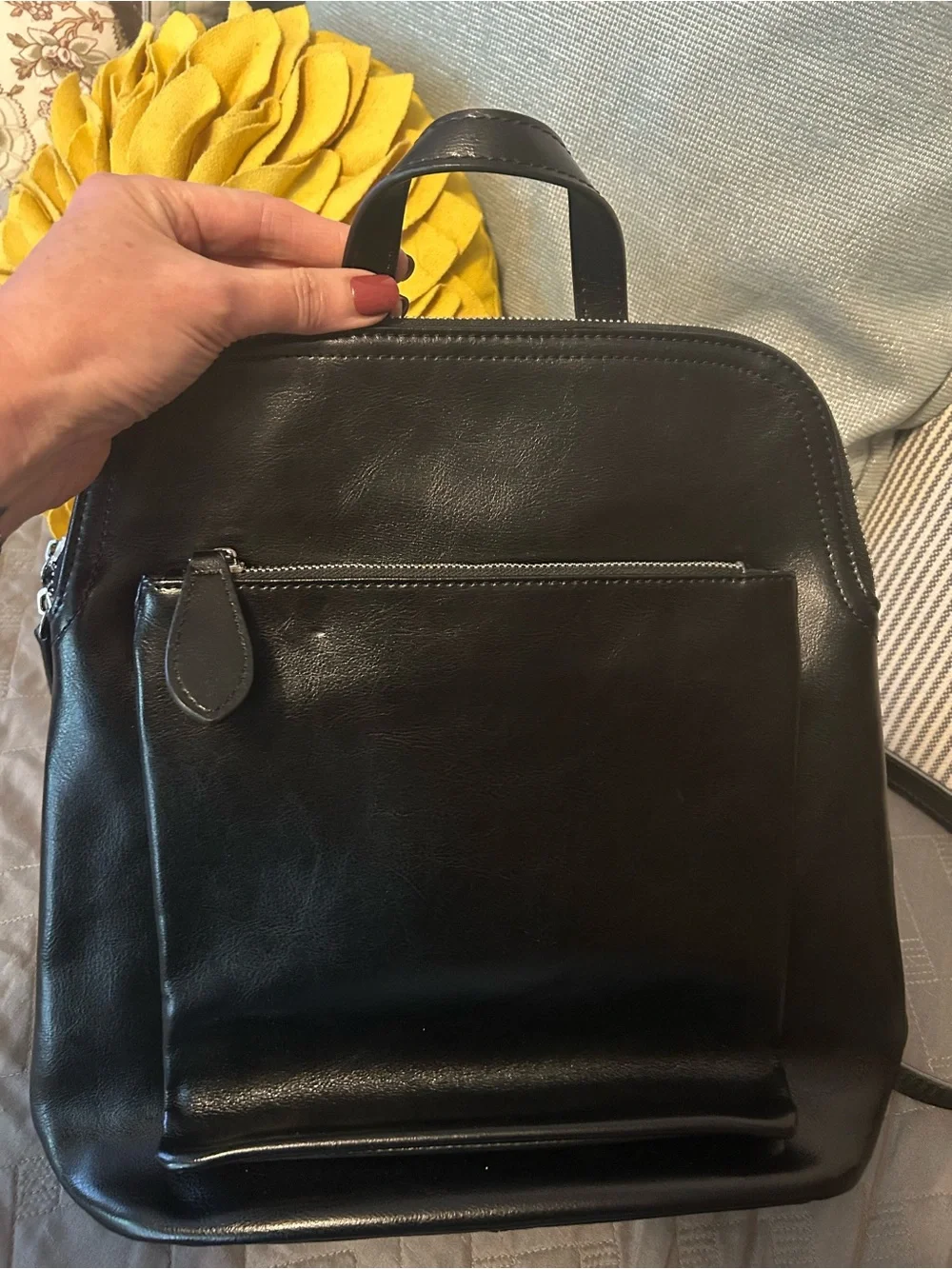 Women’s genuine leather black backpack purse